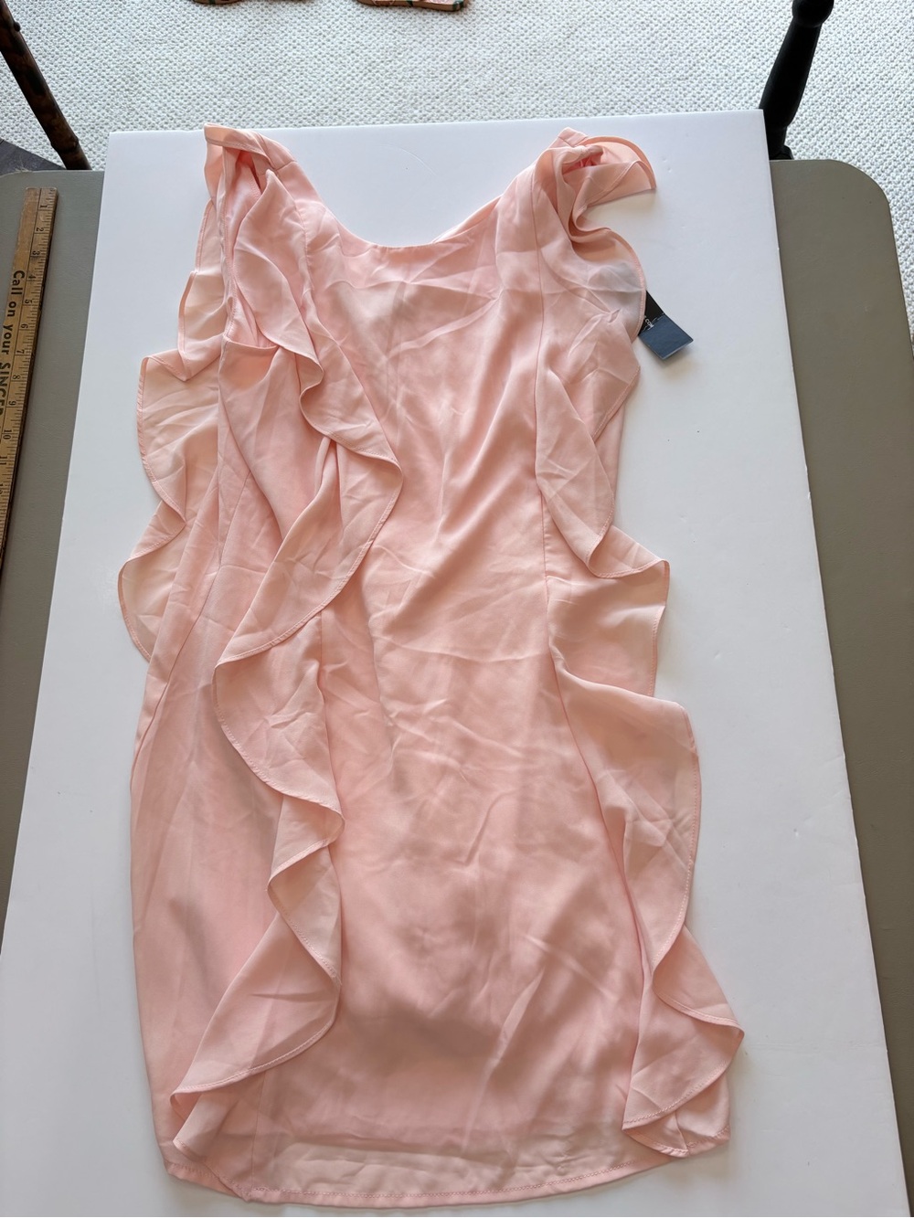 Lulu's Blush peach Ruffle Midi Dress F95